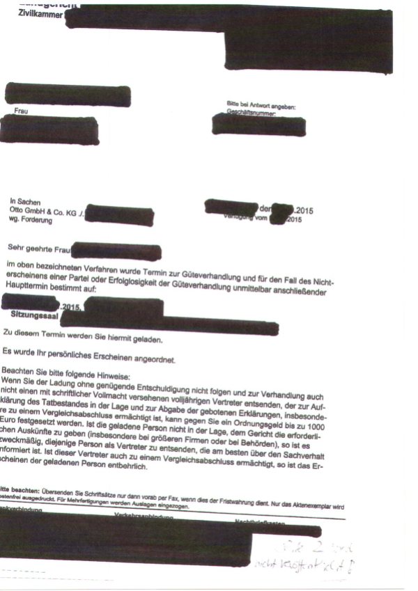 Aktueller Prozessbetrug durch OTTO gegen vernichtete Otto-Partnerin im NOV. 2015
